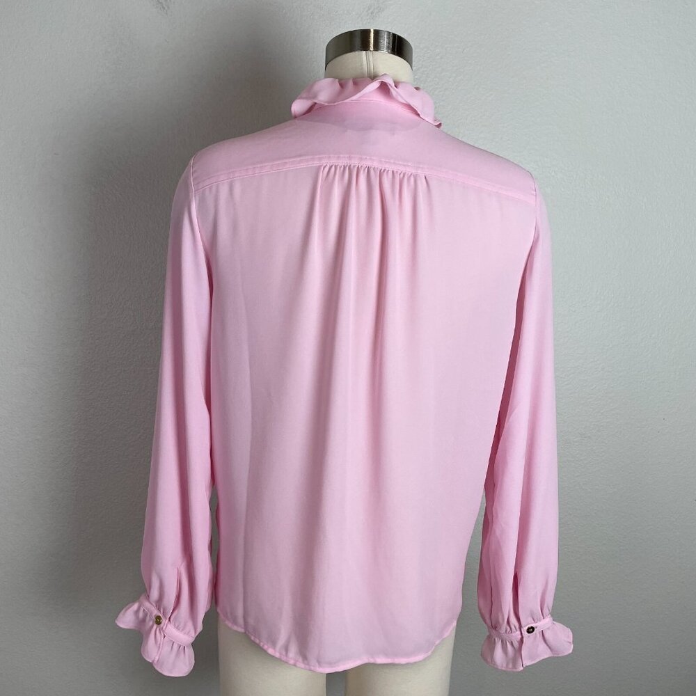 J. Crew Womens 4 Pink Ruffle Button Up Blouse Long Sleeve Shirt Top - Picture 7 of 11